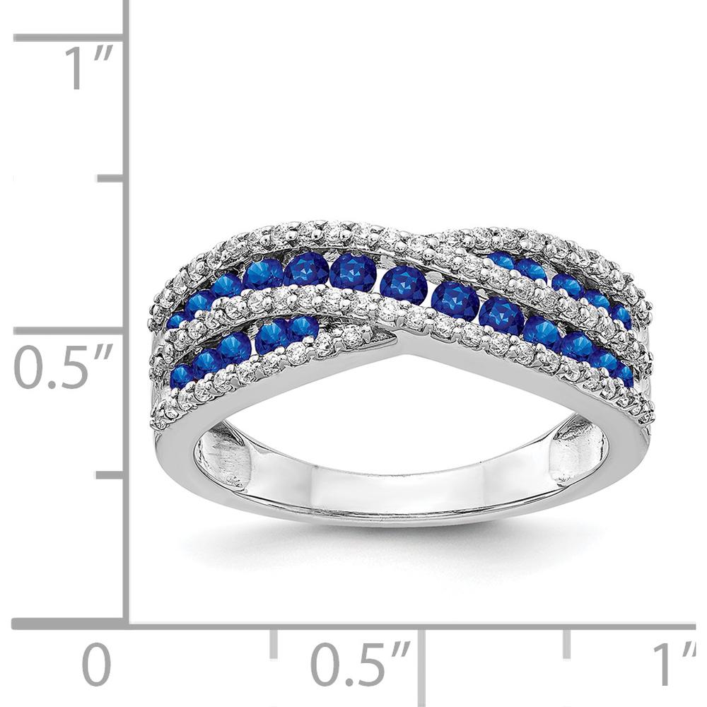 14K White Gold Fancy Ring with Round Cut Diamonds and Sapphires - 0.33 Carat Total Diamond Weight, 0.22 Carat Total Sapphire Weight by 0