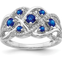 14K White Gold Fancy Ring with Round Natural Sapphires and Diamond Accents - 0.37 Carat Total Sapphire Weight, 0.18 Carat Total Diamond Weight by 0