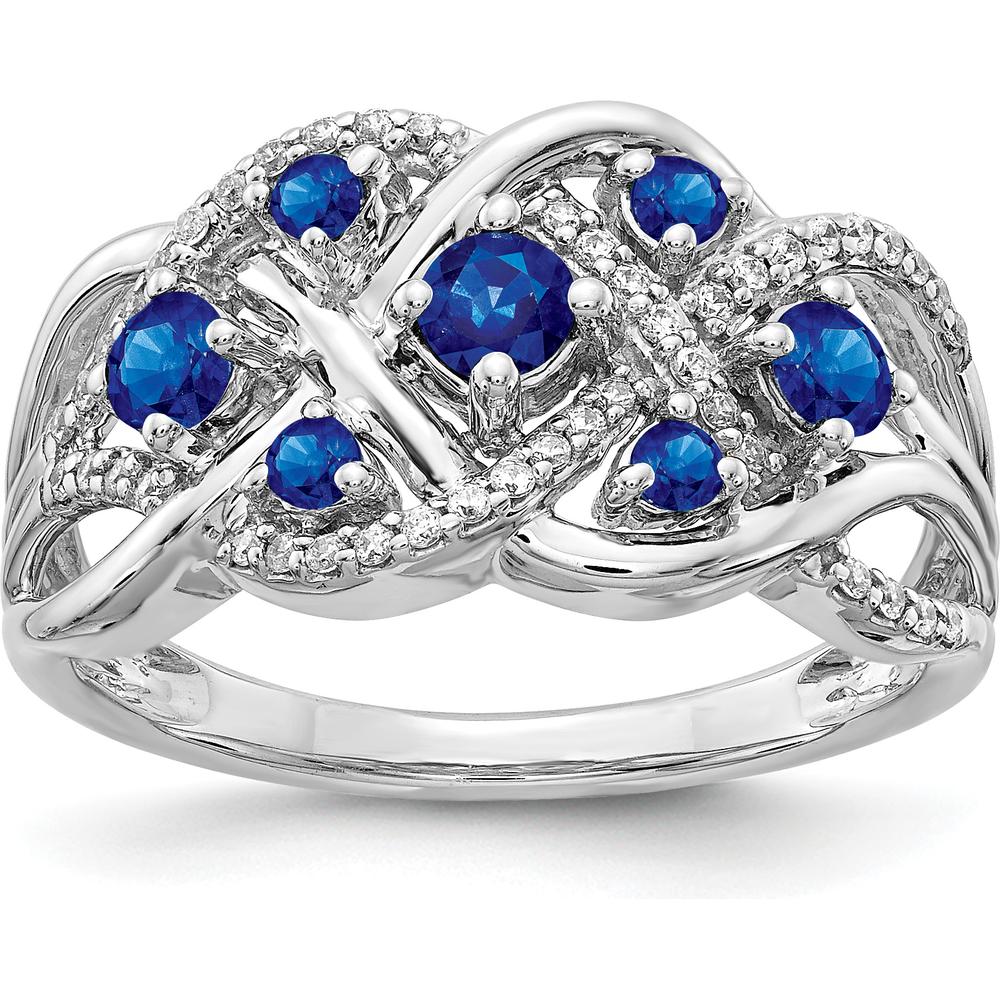 14K White Gold Fancy Ring with Round Natural Sapphires and Diamond Accents - 0.37 Carat Total Sapphire Weight, 0.18 Carat Total Diamond Weight by 0