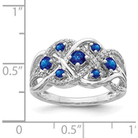 14K White Gold Fancy Ring with Round Natural Sapphires and Diamond Accents - 0.37 Carat Total Sapphire Weight, 0.18 Carat Total Diamond Weight by 0