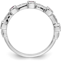 14K White Gold Fancy Ruby and Diamond Band Ring with Princess-Cut Rubies and Round Diamonds - 0.10 Carat Ruby and 0.15 Carat Total Diamond Weight by 0