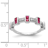 14K White Gold Fancy Ruby and Diamond Band Ring with Princess-Cut Rubies and Round Diamonds - 0.10 Carat Ruby and 0.15 Carat Total Diamond Weight by 0
