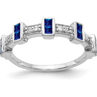 14K White Gold Fancy Sapphire and Diamond Ring - 0.10 Carat Princess Cut Sapphire and 0.15 Carat Round Diamonds by 0