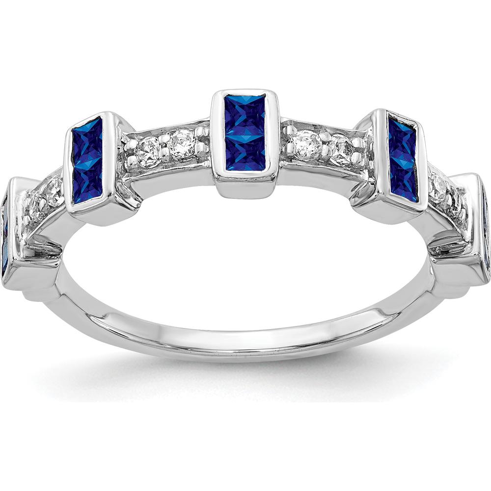 14K White Gold Fancy Sapphire and Diamond Ring - 0.10 Carat Princess Cut Sapphire and 0.15 Carat Round Diamonds by 0