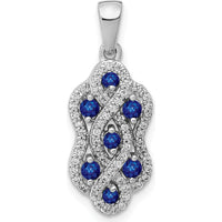 14K White Gold Fancy Twist Pendant with Round Sapphires and Diamonds - 1/4 Carat Total Diamond Weight by Monteluci Fine Jewelry