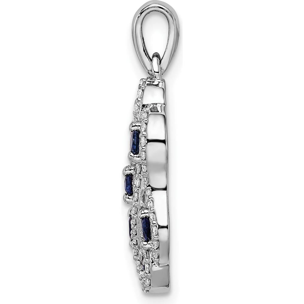 14K White Gold Fancy Twist Pendant with Round Sapphires and Diamonds - 1/4 Carat Total Diamond Weight by Monteluci Fine Jewelry