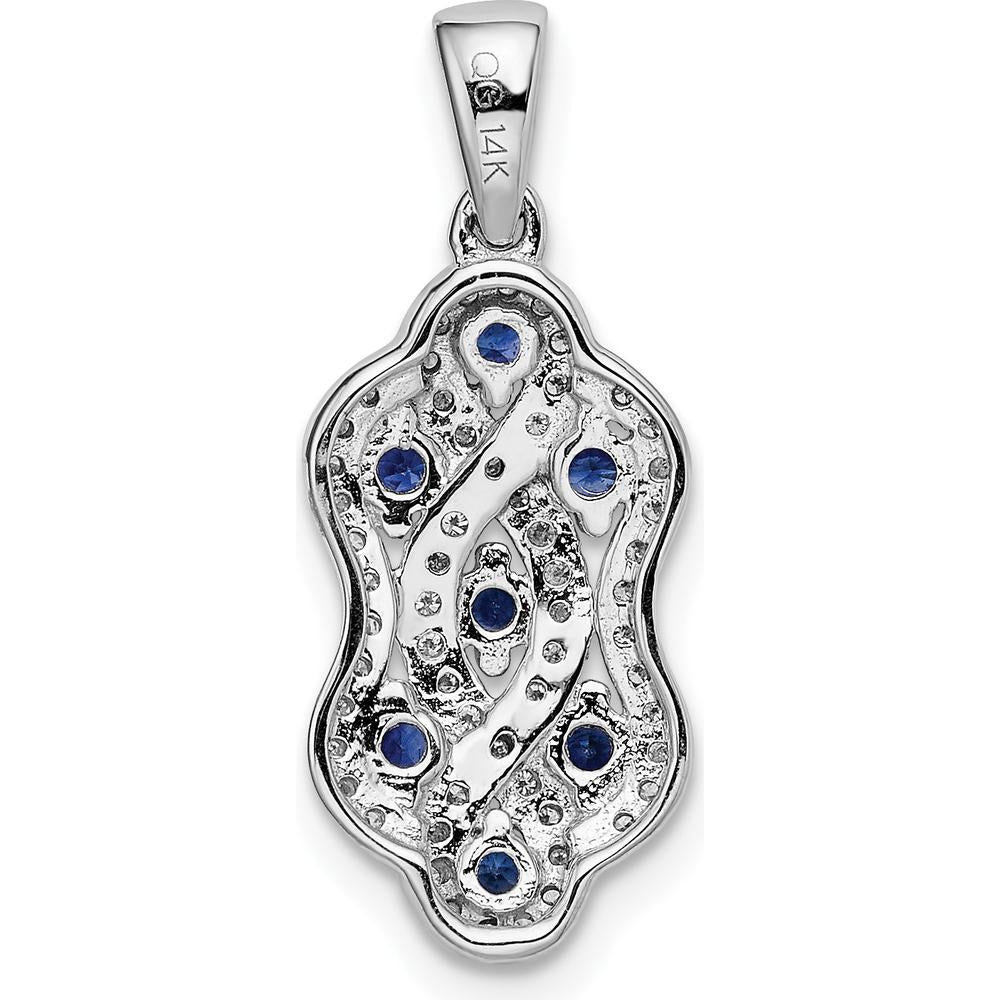 14K White Gold Fancy Twist Pendant with Round Sapphires and Diamonds - 1/4 Carat Total Diamond Weight by Monteluci Fine Jewelry
