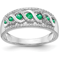 14K White Gold Fancy Twist Ring with Round Emeralds and Diamonds - 0.14 Carat Total Emerald Weight, 0.07 Carat Total Diamond Weight by 0