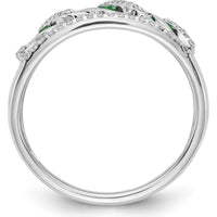 14K White Gold Fancy Twist Ring with Round Emeralds and Diamonds - 0.14 Carat Total Emerald Weight, 0.07 Carat Total Diamond Weight by 0