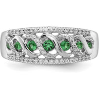 14K White Gold Fancy Twist Ring with Round Emeralds and Diamonds - 0.14 Carat Total Emerald Weight, 0.07 Carat Total Diamond Weight by 0