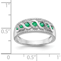 14K White Gold Fancy Twist Ring with Round Emeralds and Diamonds - 0.14 Carat Total Emerald Weight, 0.07 Carat Total Diamond Weight by 0