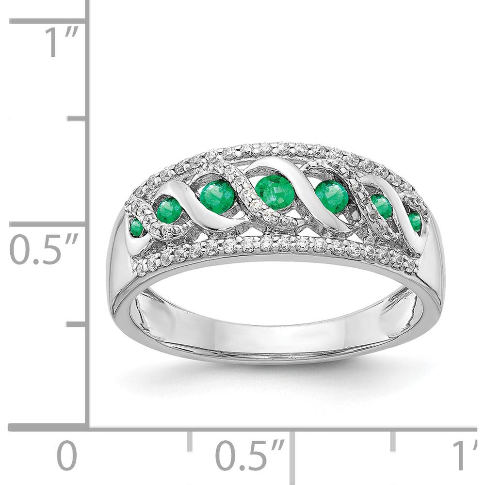 14K White Gold Fancy Twist Ring with Round Emeralds and Diamonds - 0.14 Carat Total Emerald Weight, 0.07 Carat Total Diamond Weight by 0