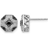 14K White Gold Fancy White and Black Diamond Post Earrings - 0.074 Carat Total Diamond Weight by Monteluci Fine Jewelry