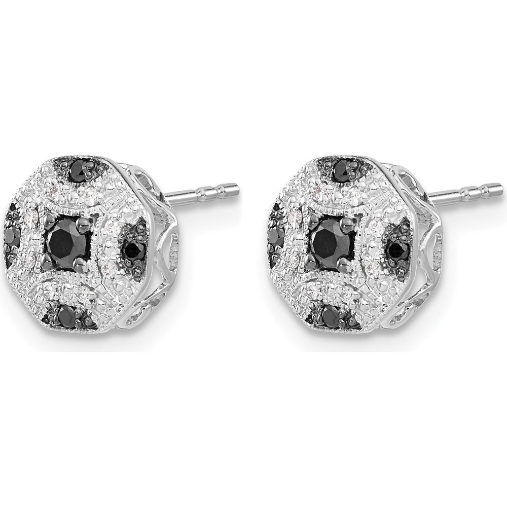 14K White Gold Fancy White and Black Diamond Post Earrings - 0.074 Carat Total Diamond Weight by Monteluci Fine Jewelry