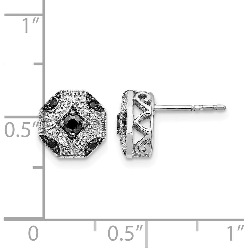 14K White Gold Fancy White and Black Diamond Post Earrings - 0.074 Carat Total Diamond Weight by Monteluci Fine Jewelry