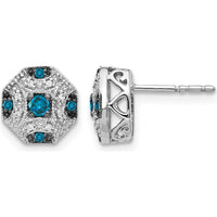 14K White Gold Fancy White and Blue Diamond Post Earrings - 0.065 Carat Total Blue Diamond Weight, 0.0113 Carat Total White Diamond Weight by Monteluci Fine Jewelry