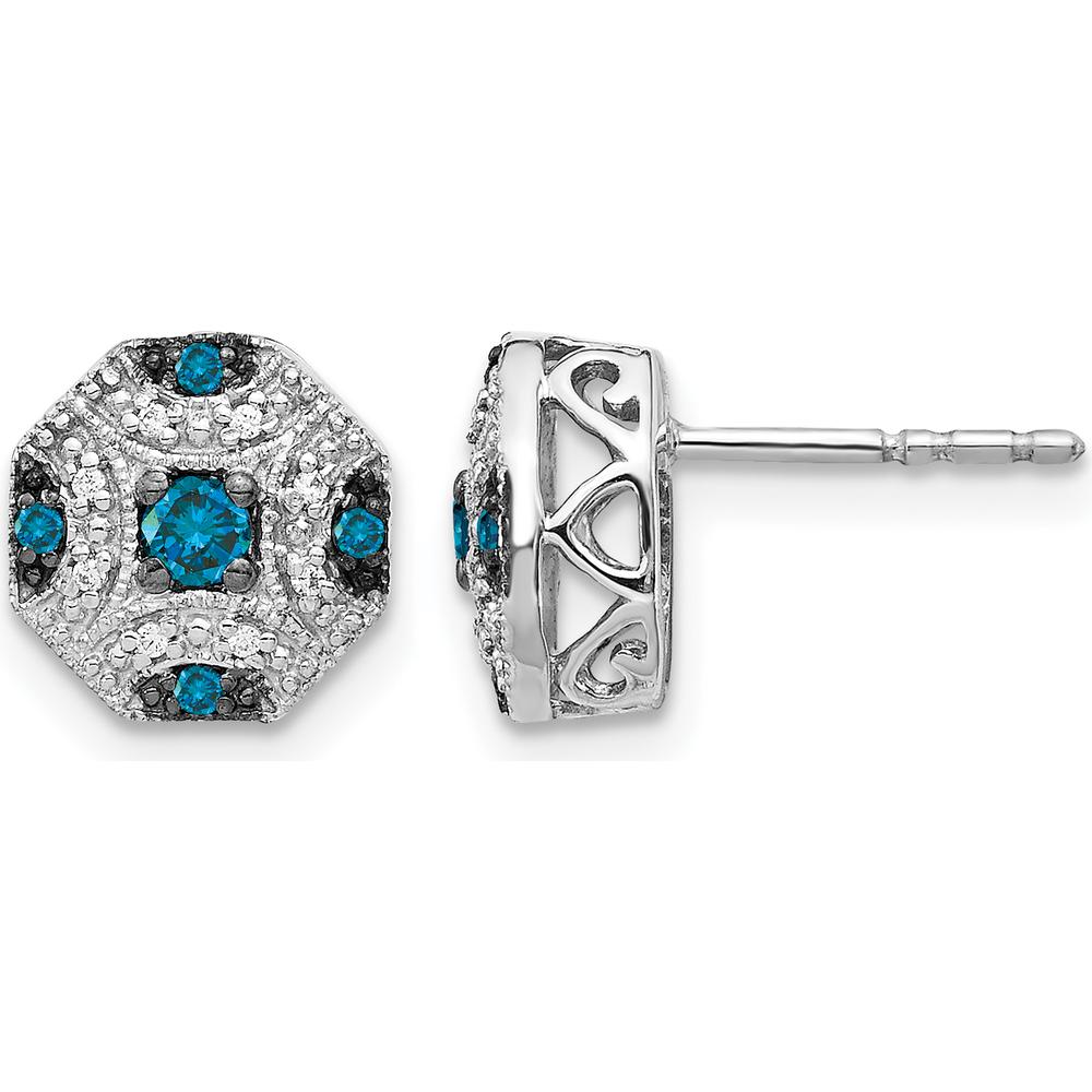 14K White Gold Fancy White and Blue Diamond Post Earrings - 0.065 Carat Total Blue Diamond Weight, 0.0113 Carat Total White Diamond Weight by Monteluci Fine Jewelry