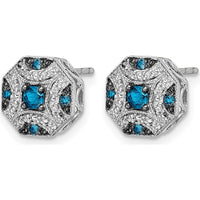 14K White Gold Fancy White and Blue Diamond Post Earrings - 0.065 Carat Total Blue Diamond Weight, 0.0113 Carat Total White Diamond Weight by Monteluci Fine Jewelry