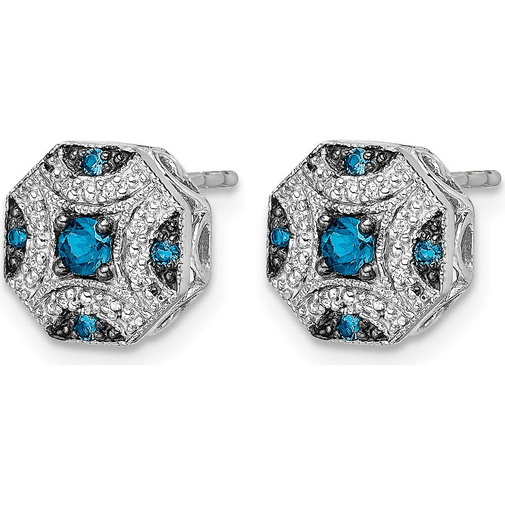 14K White Gold Fancy White and Blue Diamond Post Earrings - 0.065 Carat Total Blue Diamond Weight, 0.0113 Carat Total White Diamond Weight by Monteluci Fine Jewelry