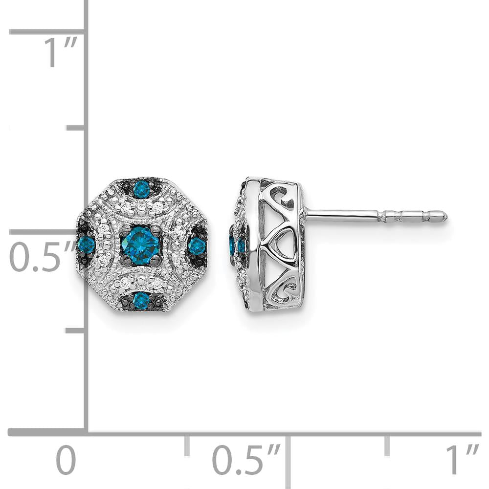 14K White Gold Fancy White and Blue Diamond Post Earrings - 0.065 Carat Total Blue Diamond Weight, 0.0113 Carat Total White Diamond Weight by Monteluci Fine Jewelry