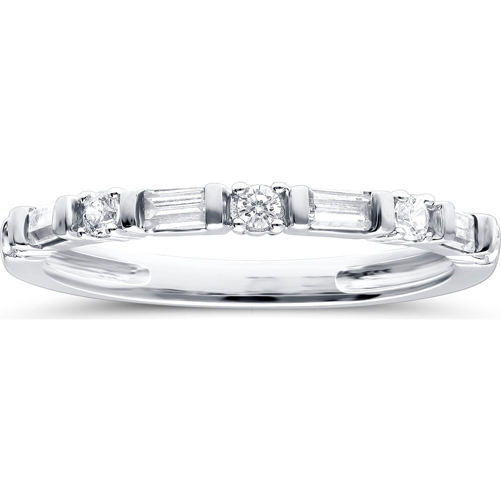 14K White Gold Fashion Band with Alternating Round and Baguette Diamonds - 0.35 Carat Total Diamond Weight by Auriventus