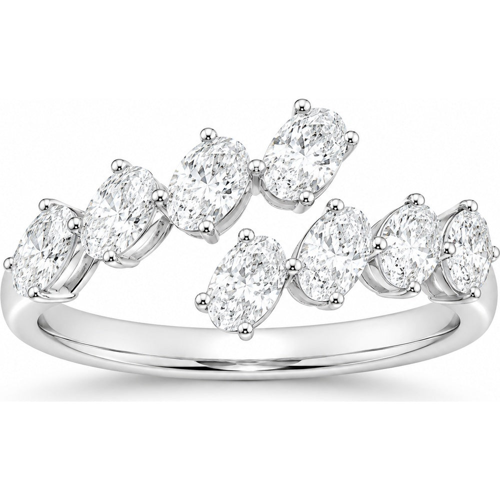 14K White Gold Fashion Ring with 9 Oval-Cut Diamonds in a Bypass Design - 1.09 Carat Total Diamond Weight by Auriventus