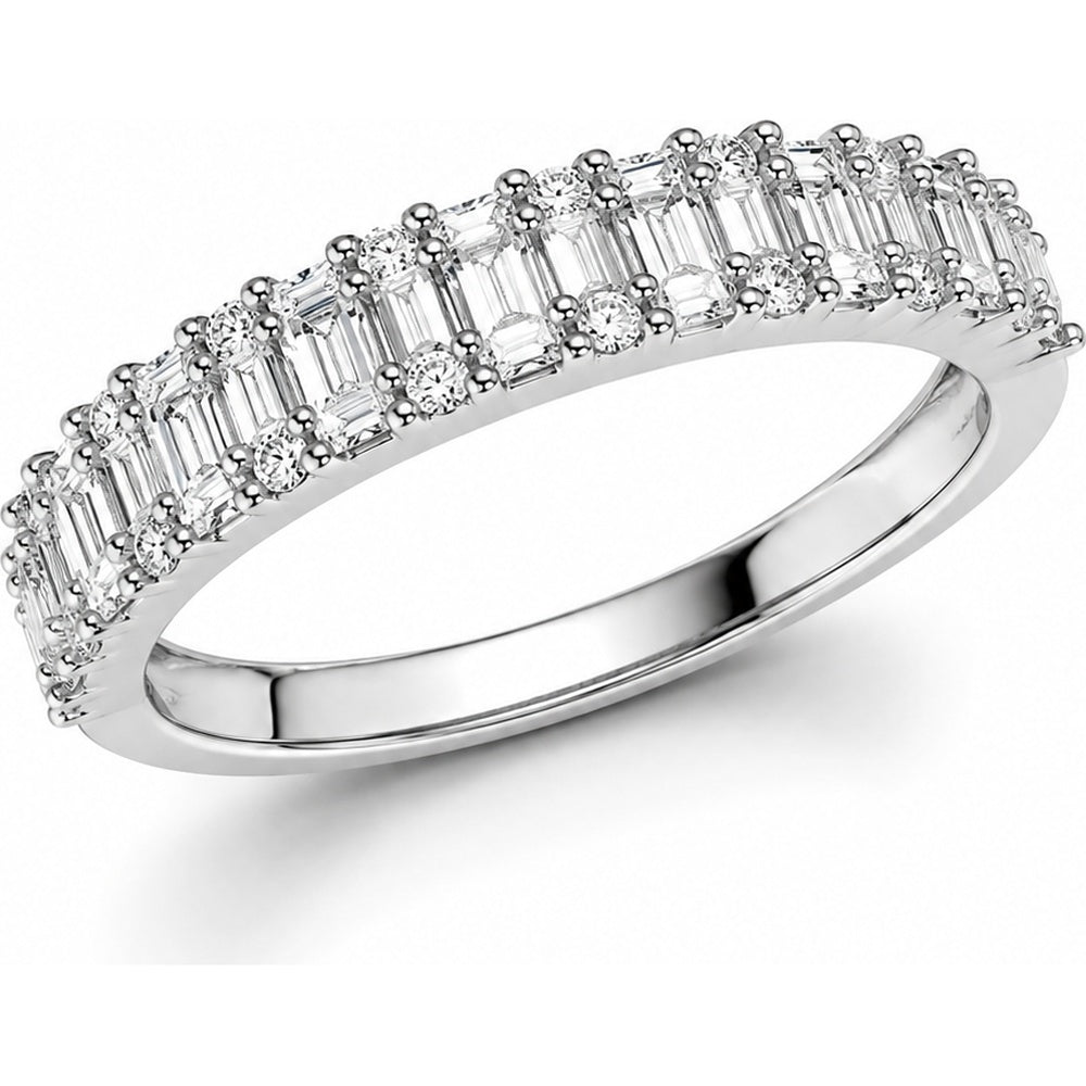 14K White Gold Fashion Ring with Alternating Round and Baguette Diamonds - 0.57 Carat Total Diamond Weight by Auriventus