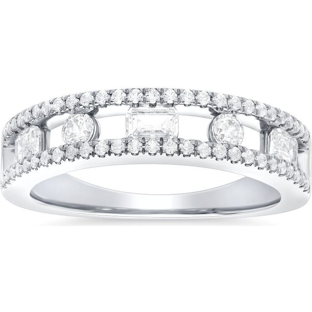14K White Gold Fashion Ring with Bezel Set Square Cut and Round Prong Set Diamonds - 0.84 Carat Total Diamond Weight by Auriventus