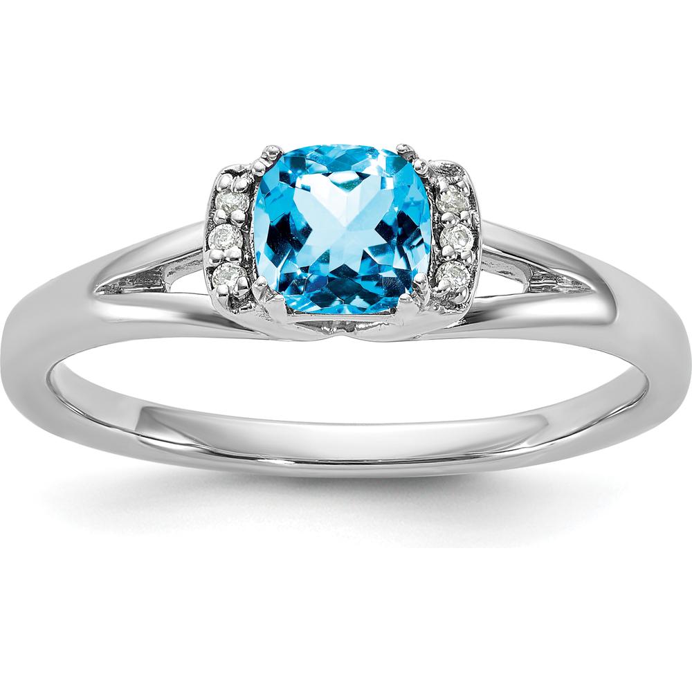 14K White Gold Fashion Ring with Cushion Cut Blue Topaz and Diamond Accents - 1.0 Carat Total Gem Weight by 0