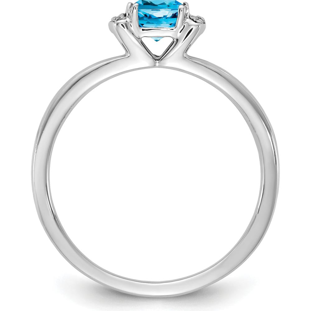 14K White Gold Fashion Ring with Cushion Cut Blue Topaz and Diamond Accents - 1.0 Carat Total Gem Weight by 0