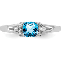 14K White Gold Fashion Ring with Cushion Cut Blue Topaz and Diamond Accents - 1.0 Carat Total Gem Weight by 0