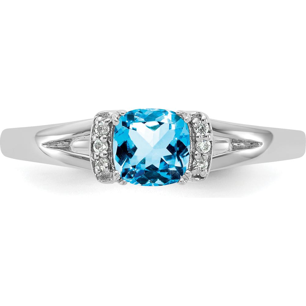 14K White Gold Fashion Ring with Cushion Cut Blue Topaz and Diamond Accents - 1.0 Carat Total Gem Weight by 0