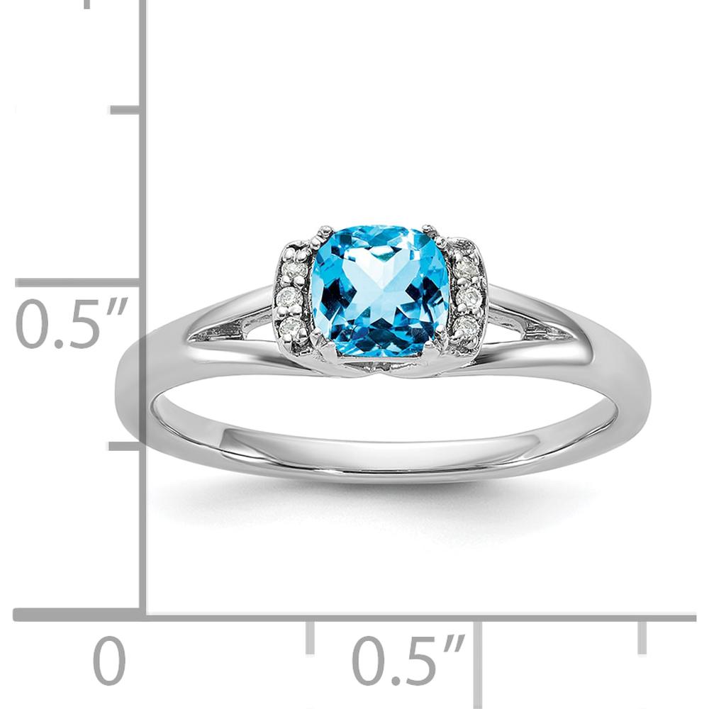 14K White Gold Fashion Ring with Cushion Cut Blue Topaz and Diamond Accents - 1.0 Carat Total Gem Weight by 0