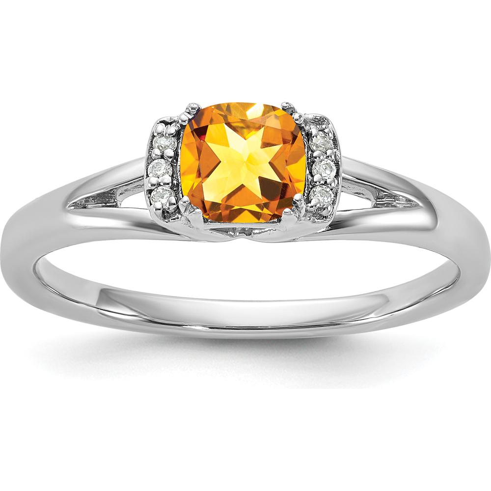 14K White Gold Fashion Ring with Cushion Cut Citrine and Diamond Accents by 0