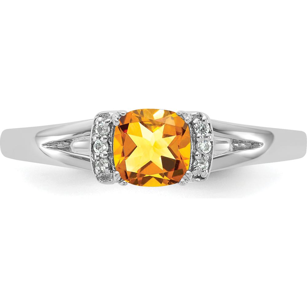 14K White Gold Fashion Ring with Cushion Cut Citrine and Diamond Accents by 0