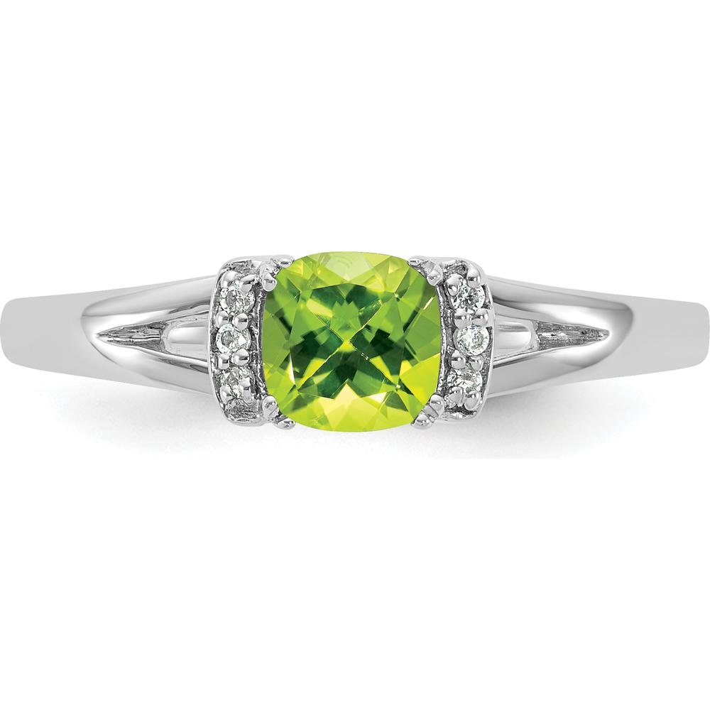 14K White Gold Fashion Ring with Cushion Cut Peridot and Diamond Accents by 0