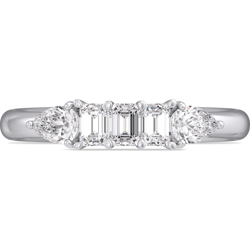14K White Gold Fashion Ring with Emerald Cut and Pear Shape Diamonds - 0.76 Carat Total Diamond Weight by Auriventus