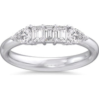14K White Gold Fashion Ring with Emerald Cut and Pear Shape Diamonds - 0.76 Carat Total Diamond Weight by Auriventus