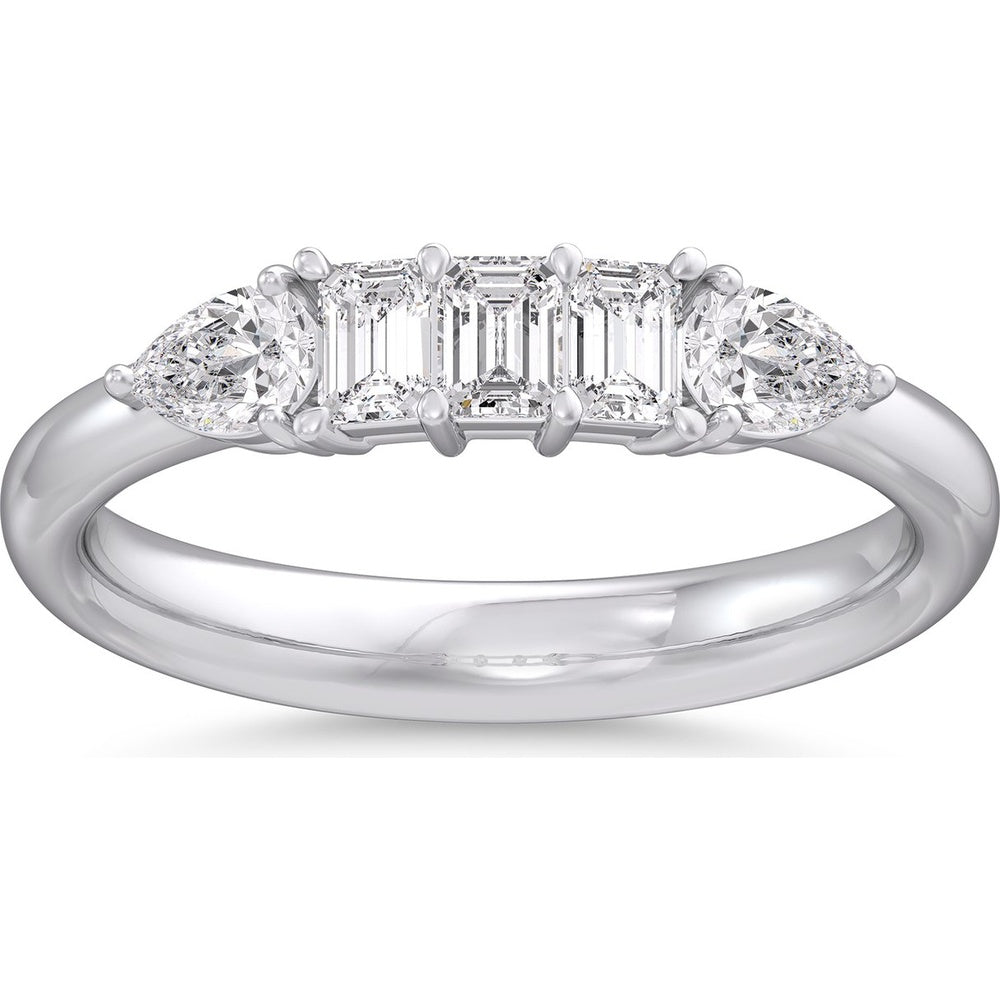 14K White Gold Fashion Ring with Emerald Cut and Pear Shape Diamonds - 0.76 Carat Total Diamond Weight by Auriventus