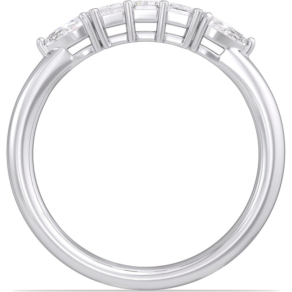 14K White Gold Fashion Ring with Emerald Cut and Pear Shape Diamonds - 0.76 Carat Total Diamond Weight by Auriventus