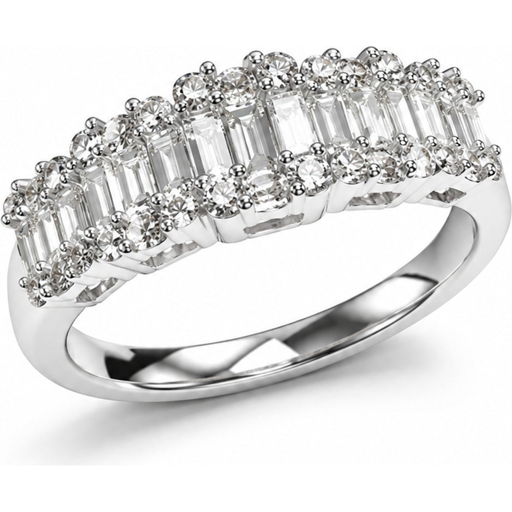 14K White Gold Fashion Ring with Emerald Cut and Round Lab Grown Diamonds - 0.88 Carat Total Diamond Weight by Auriventus