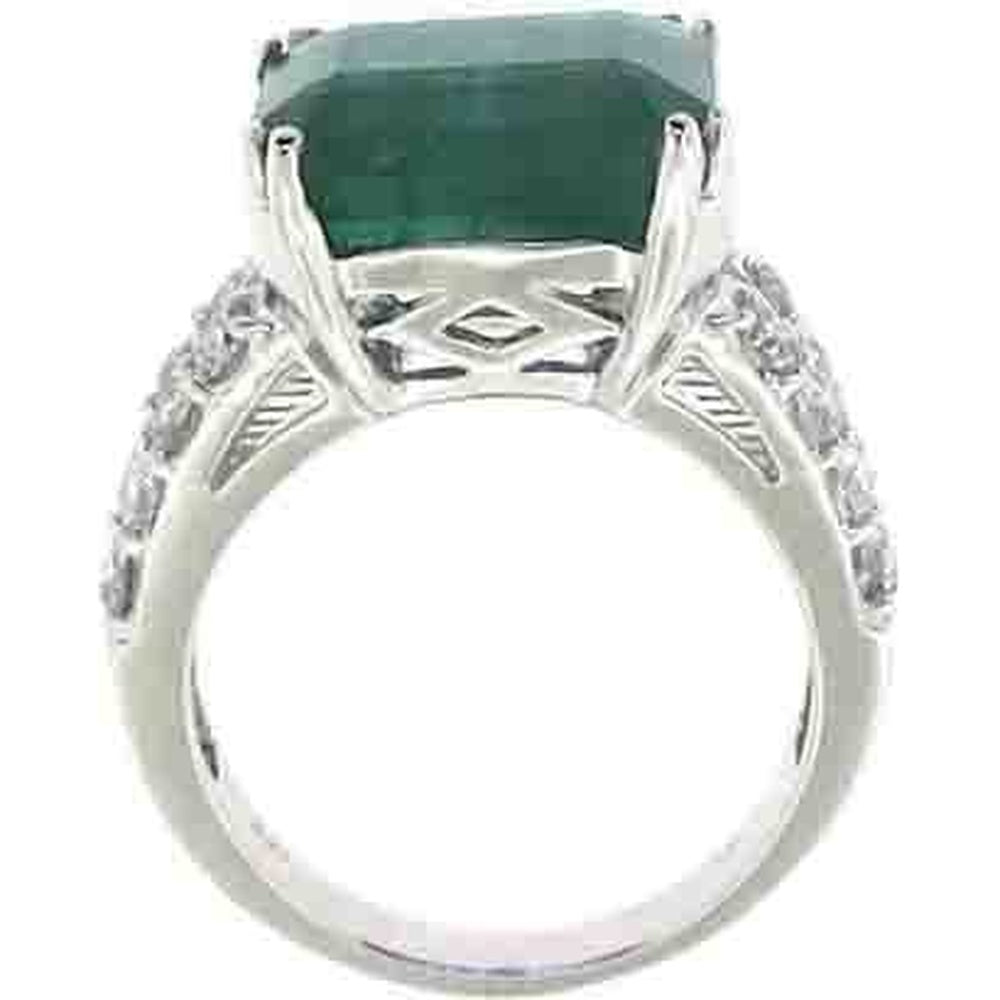 14K White Gold Fashion Ring with Emerald Cut Emerald and Round Diamond Accents - 8.35 Carat Emerald and 0.76 Carat Total Diamond Weight by Auriventus