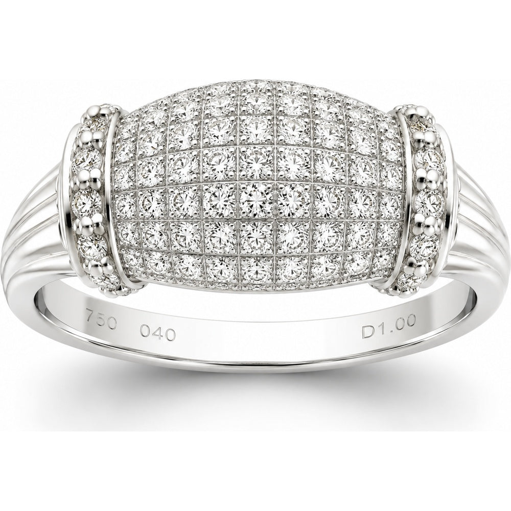 14K White Gold Fashion Ring with Grid-Set Round Diamonds and Prong-Set Vertical Accents - 1.80 Carat Total Diamond Weight by Auriventus