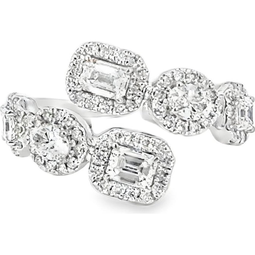 14K White Gold Fashion Ring with Halo-Set Emerald Cut and Round Diamonds - 1.73 Carat Total Diamond Weight by Auriventus