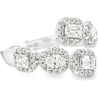 14K White Gold Fashion Ring with Halo-Set Emerald Cut and Round Diamonds - 1.73 Carat Total Diamond Weight by Auriventus