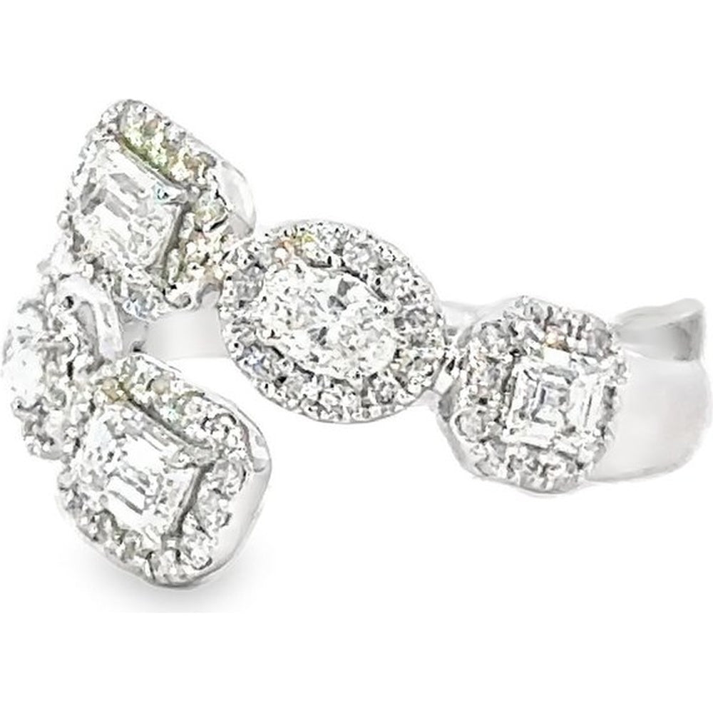 14K White Gold Fashion Ring with Halo-Set Emerald Cut and Round Diamonds - 1.73 Carat Total Diamond Weight by Auriventus