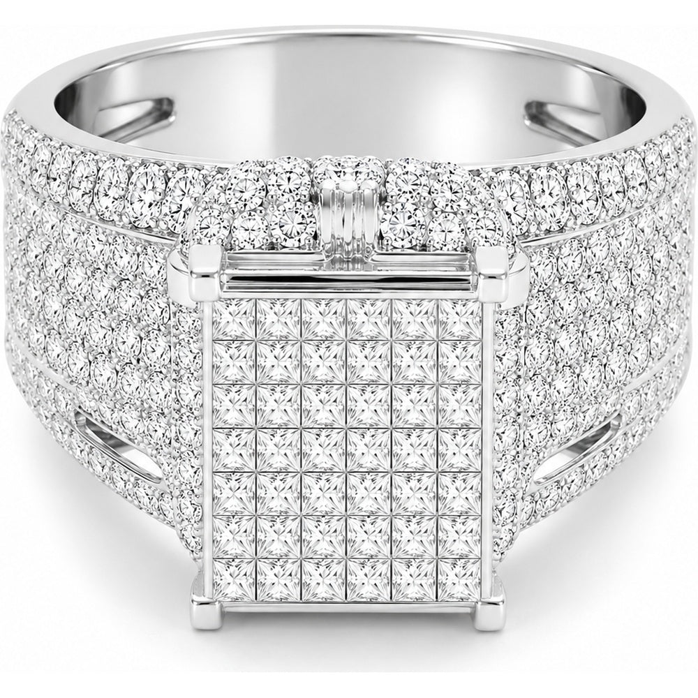 14K White Gold Fashion Ring with Invisible Set Princess Cut and Pavé Round Diamonds - 1.90 Carat Total Diamond Weight by Auriventus