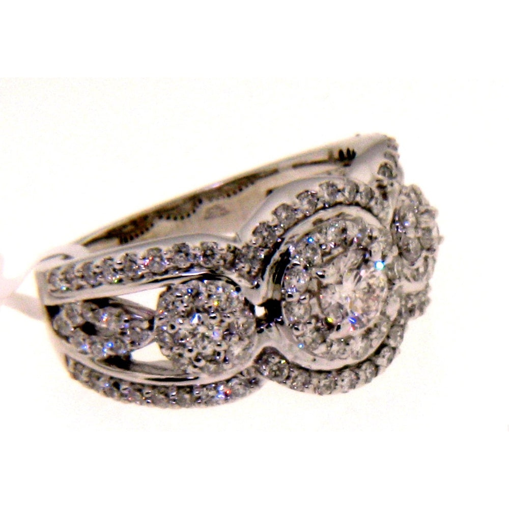 14K White Gold Fashion Ring with Milgrain Detail and Halo Set Round Diamonds - 1.89 Carat Total Diamond Weight by Auriventus