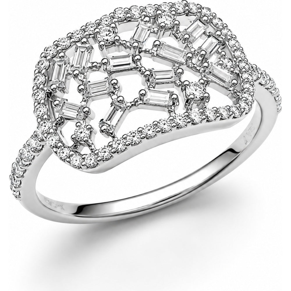 14K White Gold Fashion Ring with Openwork Round and Baguette Diamond Cluster - 0.55 Carat Total Diamond Weight by Auriventus