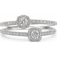 14K White Gold Fashion Ring with Pave Band and Halo Set Round Diamonds with Milgrain Detail - 0.56 Carat Total Diamond Weight by Auriventus